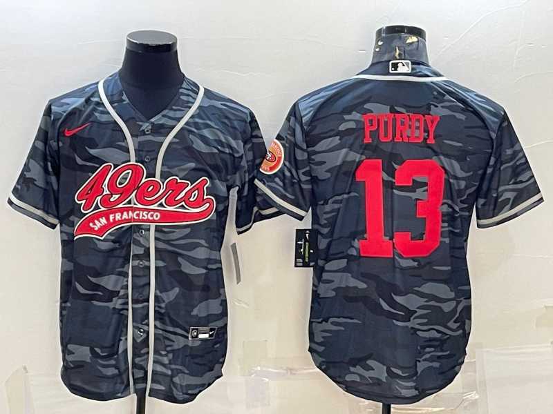 Men%27s San Francisco 49ers #13 Brock Purdy Grey Camo With Patch Cool Base Stitched Baseball Jersey
